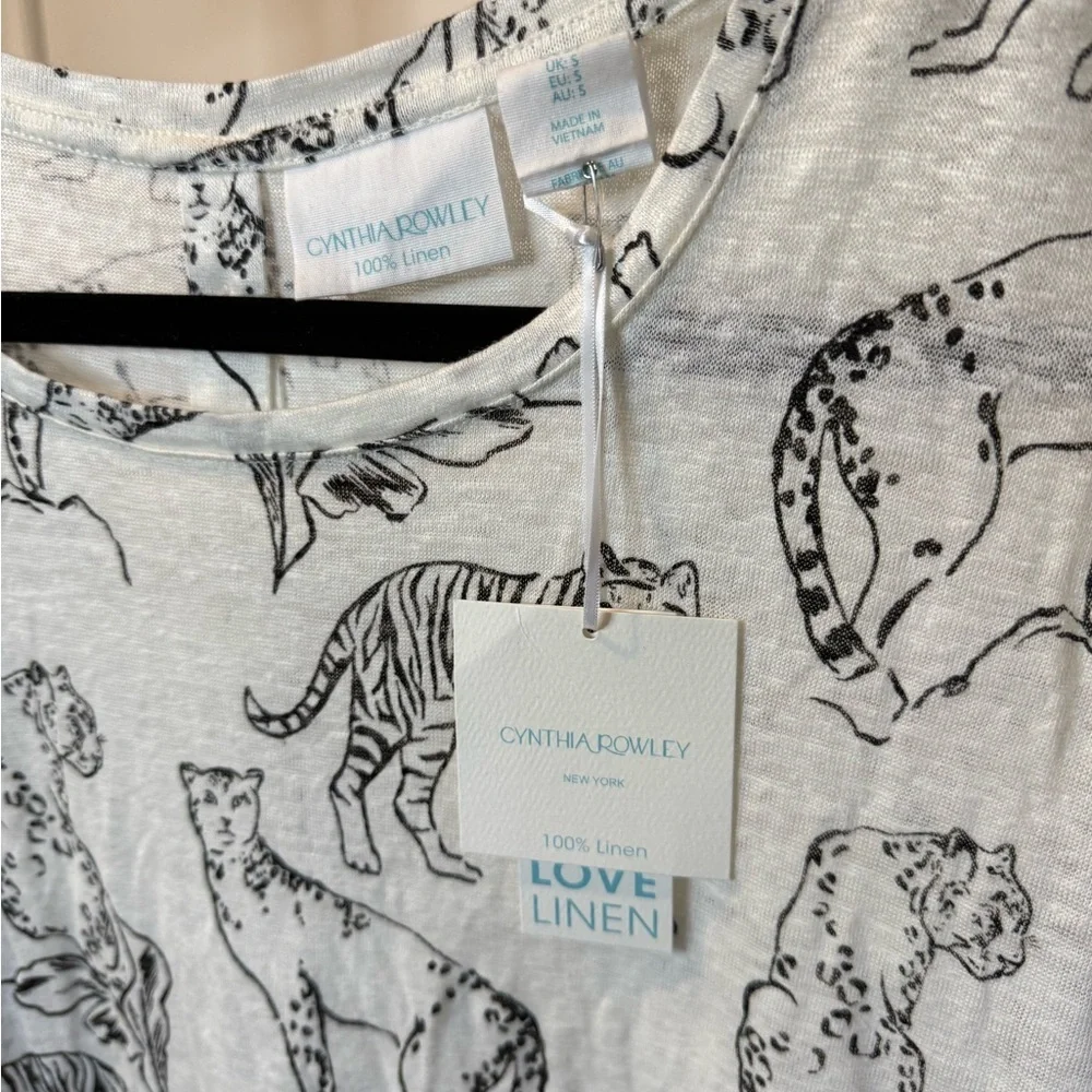 Cynthia Rowley White and Black Cheetahs & Tigers 100% Linen Top New - Picture 2 of 9